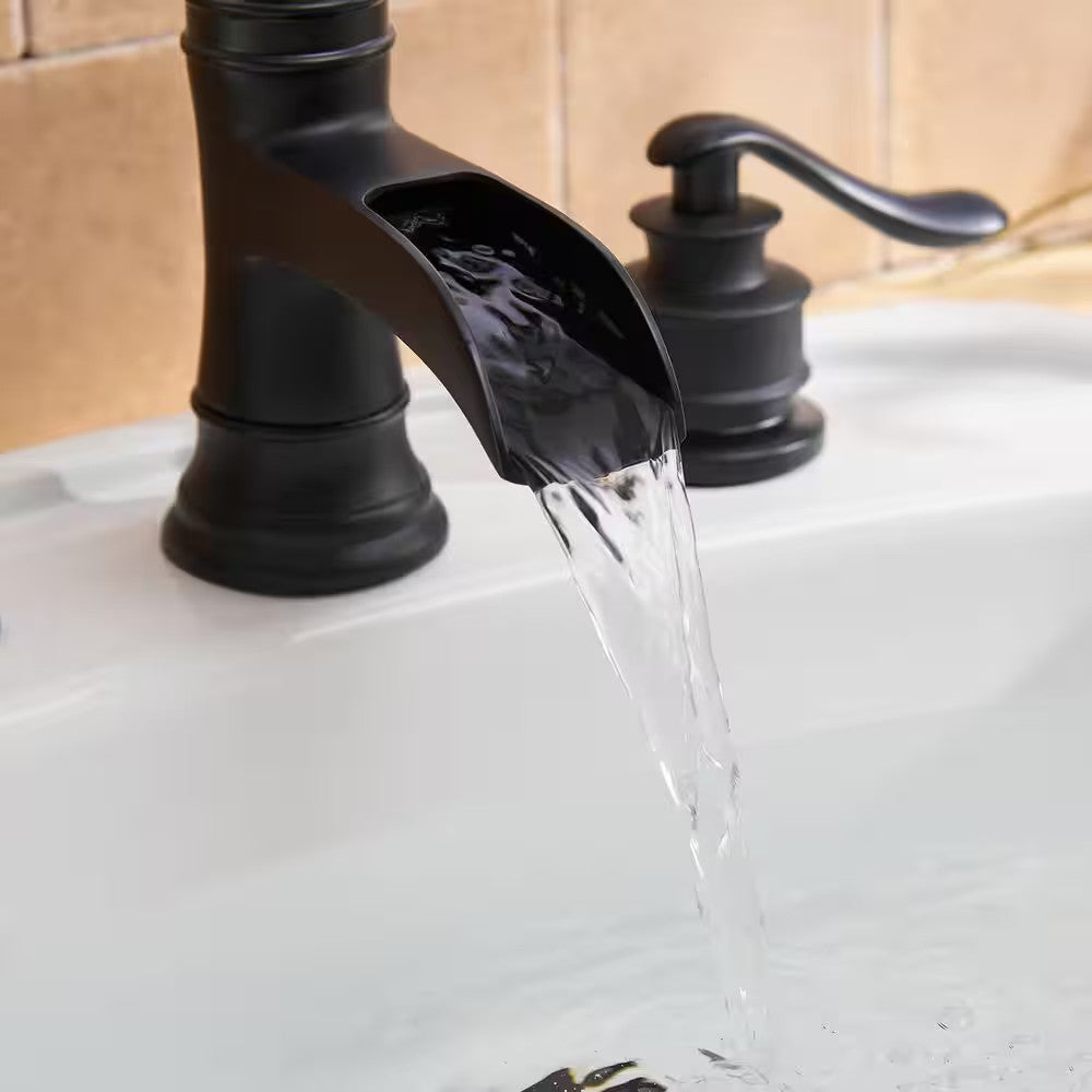BWE A-96556-S-Black 8" Waterfall Widespread 2-Handle Bathroom Faucet + Pop Up BR