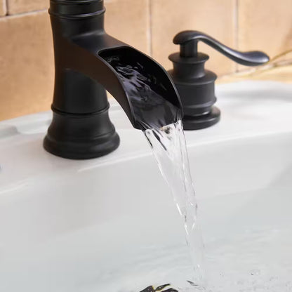 BWE A-96556-S-Black 8" Waterfall Widespread 2-Handle Bathroom Faucet + Pop Up BR