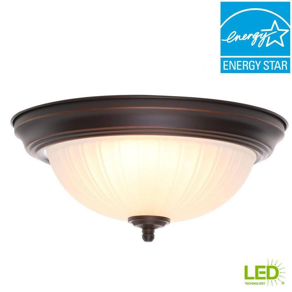 Commercial Electric 11 in. Oil-Rubbed Bronze Integr LED Flush, Frosted, 2-Pack