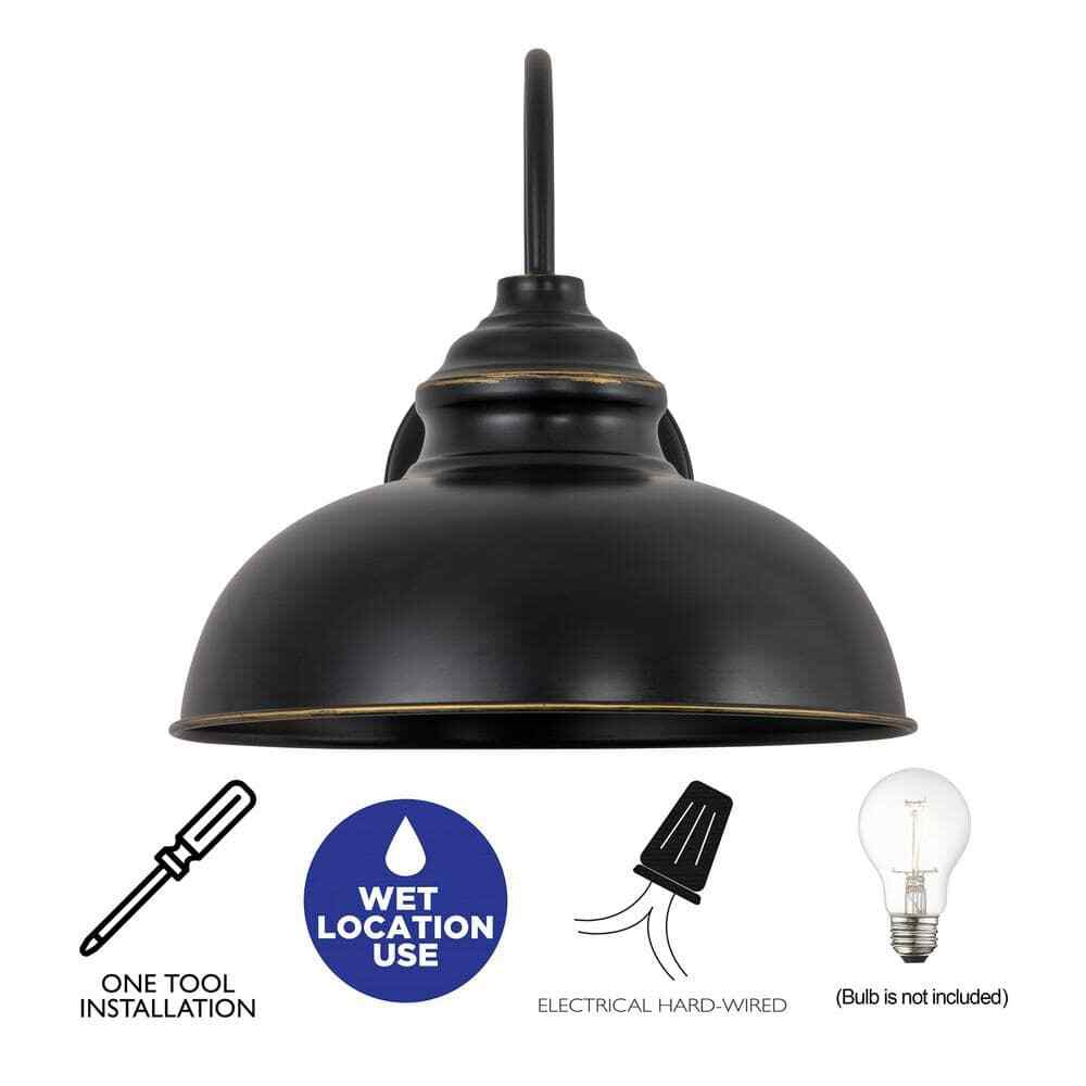 C Cattleya 1-Light Black Gooseneck Outdoor Barn Light Sconce with Gold Edges