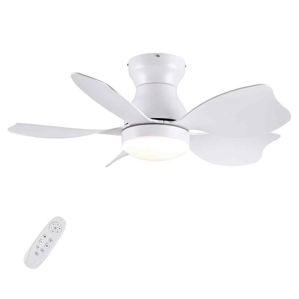 30 in. Dimmable LED White Flush Mount Ceiling Fan w/ Remote Reversible DC Motor 