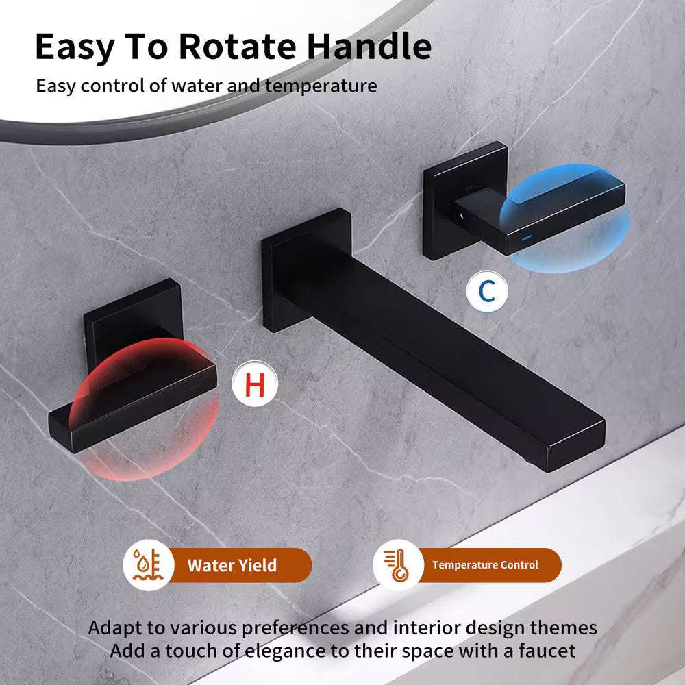 BWE 2-Handle Wall Mounted Bathroom Faucet Roman Tub Faucet in Matte Black