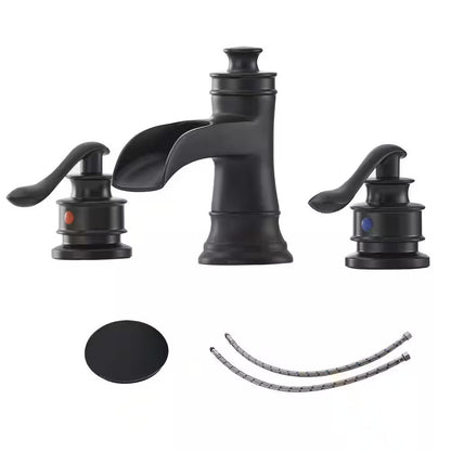 BWE A-96556-S-Black 8" Waterfall Widespread 2-Handle Bathroom Faucet + Pop Up BR