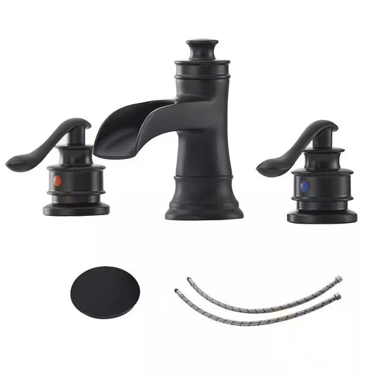BWE A-96556-S-Black 8" Waterfall Widespread 2-Handle Bathroom Faucet + Pop Up BR