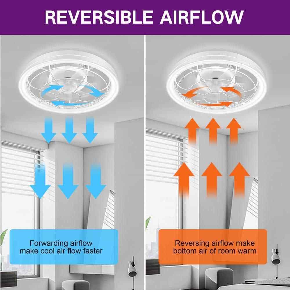 BICIK Flush Mount Smart White Invisible Blade Ceiling Fan w/ Light & Remote