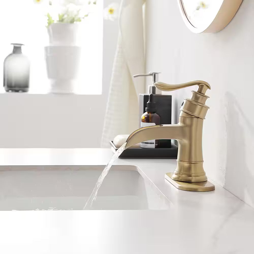 BWE Low-Arc Bathroom Faucet 2.26" Water-Saving Vanity Brushed Gold w/ Drain Kit