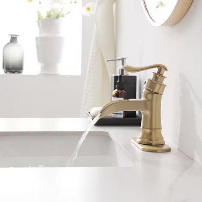 BWE Low-Arc Bathroom Faucet 2.26" Water-Saving Vanity Brushed Gold w/ Drain Kit