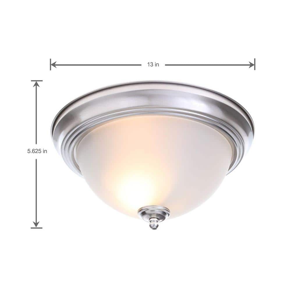 Commercial Electric 13 in. Brushed Nickel Flush Mount Frosted Glass Shade 2-Pack