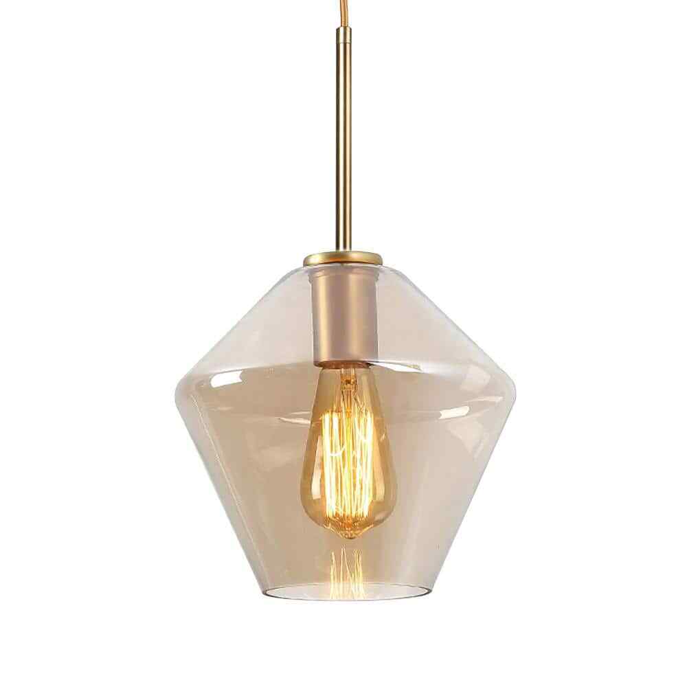 9.1 in. W x 8.5 in. H 1-Light Amber Glass Champagne Gold Pendant Light