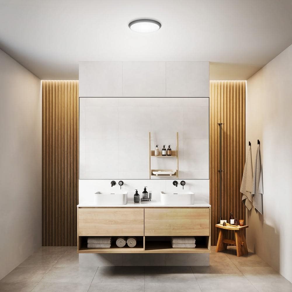 Commercial Electric 11 in. Black LED Dimmable CCT Flush Mount Ceiling Light