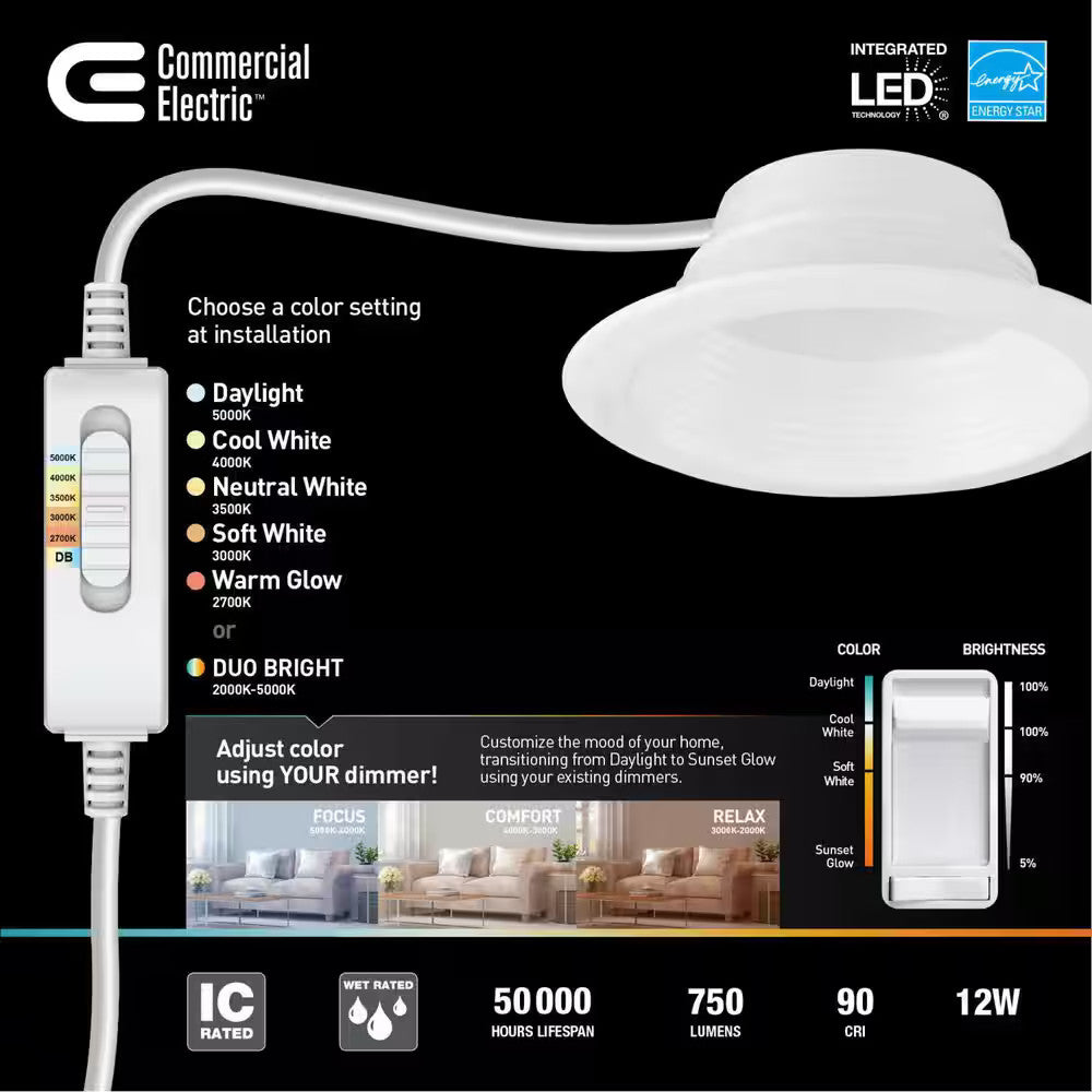 Commercial Electric LED DuoBright Deep Baffle Canless Recessed Light 4" 92223