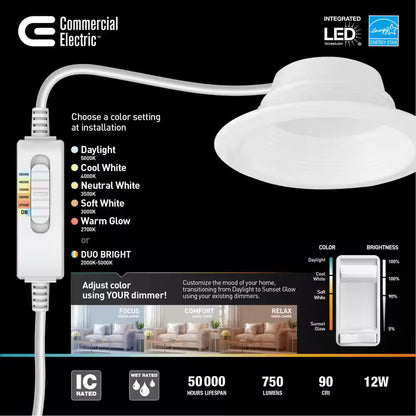 Commercial Electric LED DuoBright Deep Baffle Canless Recessed Light 4" 92223