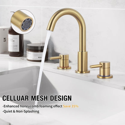 AKLFGN 8 in. Widespread 2-Handle High Arc Bathroom Faucet Drain Kit Brushed Gold