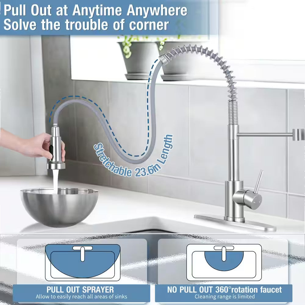 AKLFGN Kitchen Faucet Pull Out Sprayer Kitchen Faucet, Deckplate, Brushed Nickel
