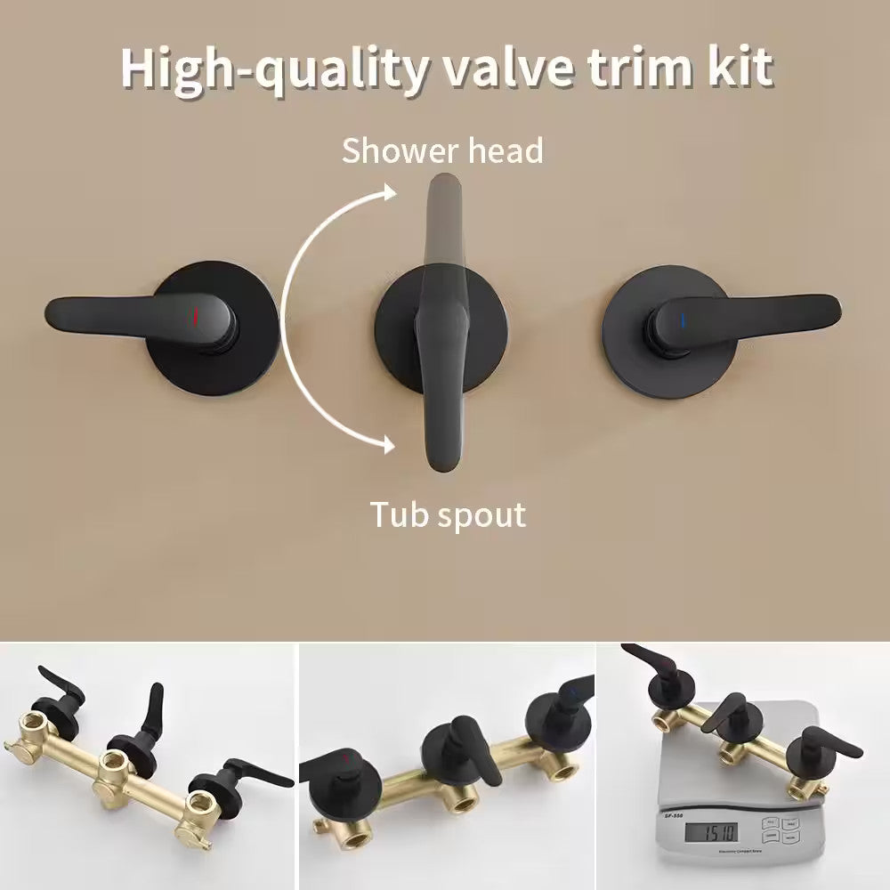 3-Handle Tub Shower Faucet Dual Head Shower 2.5 GPM  Matte Black, with Valve