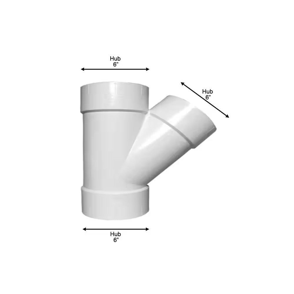 Charlotte Pipe 6 in. x 6 in. x 6 in. PVC DWV Wye PVC 00600 1600