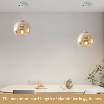 1-Light Chrome Globe Pendant Light Amber Glass for Living Room No Bulbs Included