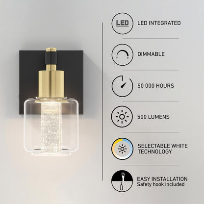 Artika Champagne Globe 5 in. Black  Gold Modern Dimmable Bath Vanity Light