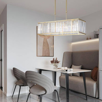 33.5 in. 4-Light Modern Gold Rectangular Chandelier w/ Transparent Crystal Shade