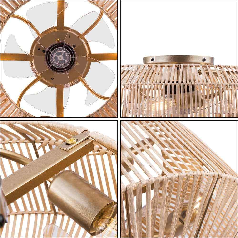 18.9 in. Brown Rattan Caged Bladeless Ceiling Fan w/ Reversible Motor & Remote 