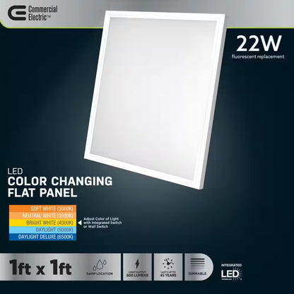 Commercial Electric 1ftx1ft Dimmable White LED WHITE Square Flat Flush Mount
