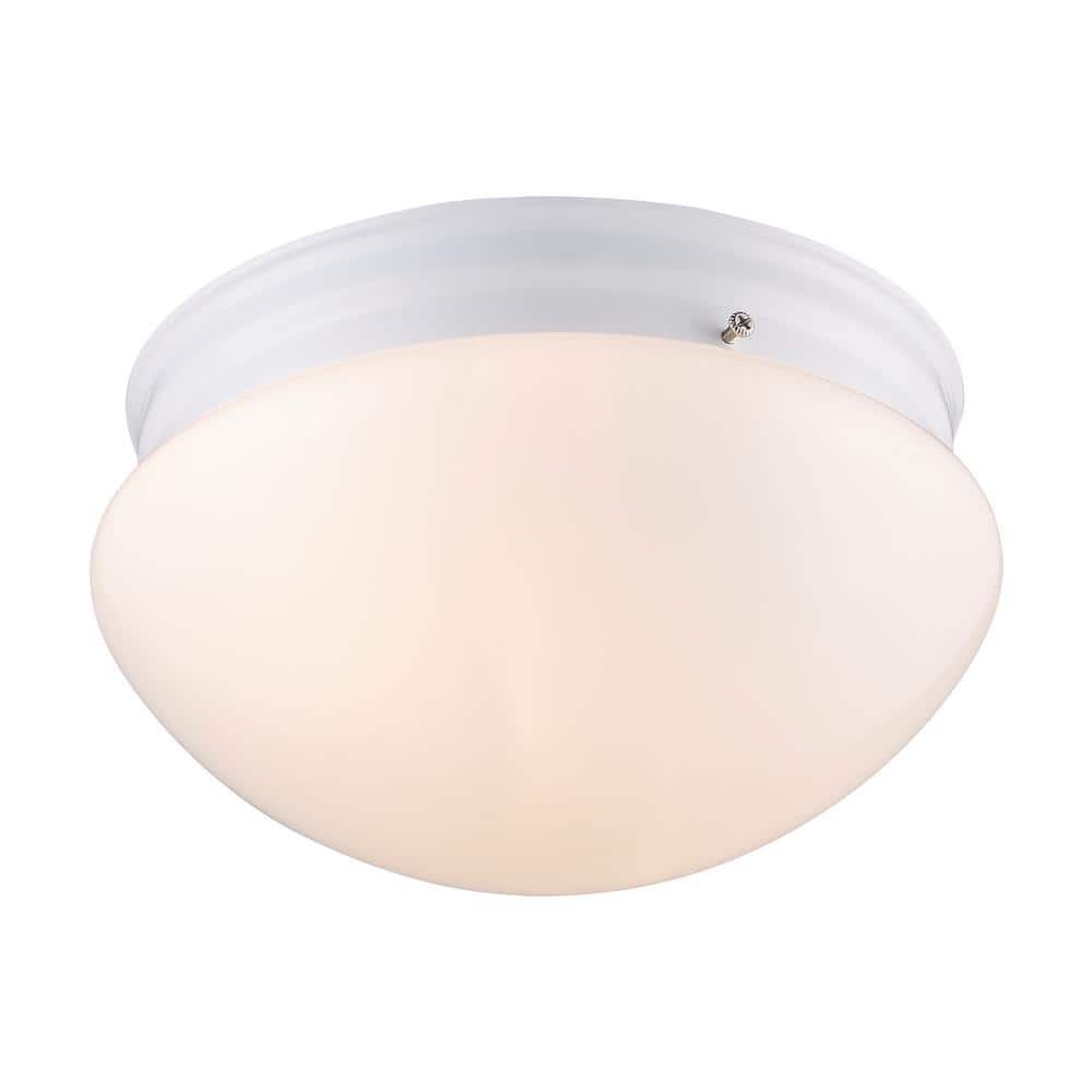 Bel Air Lighting Dash 10 in. 2-Light White Flush Mount Ceiling Light Opal Glass