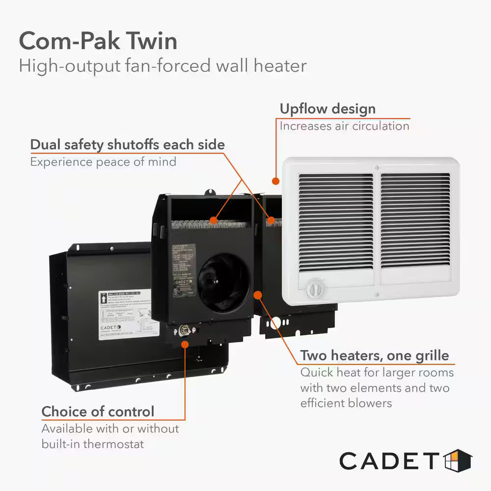 Cadet Com-Pak Twin 4,000-Watt 240-Volt Fan-Forced In-Wall Electric Heater White