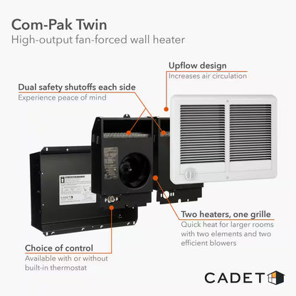 Cadet Com-Pak Twin 4,000-Watt 240-Volt Fan-Forced In-Wall Electric Heater White