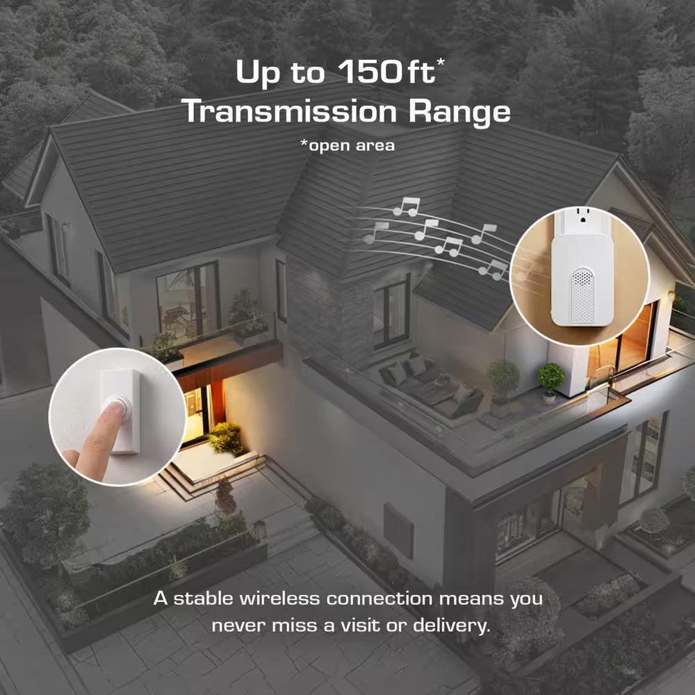 Defiant Wireless Plug-In Doorbell Kit with White Insert and 1 Push Button White