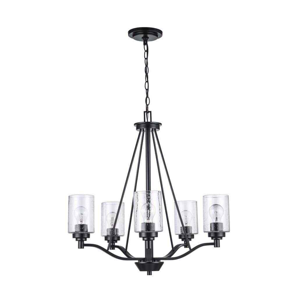 Bel Air Lighting Simi Black Chandelier Light Fixture w/ Seeded Glass Shades