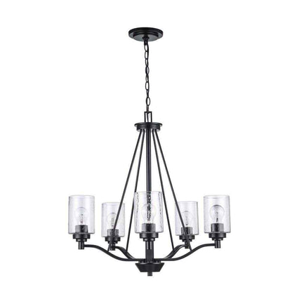 Bel Air Lighting Simi Black Chandelier Light Fixture w/ Seeded Glass Shades