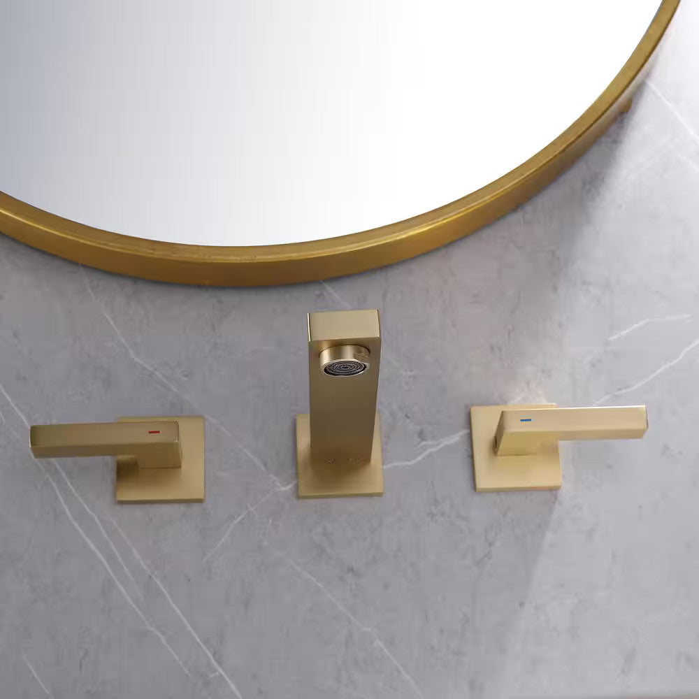 BWE Two-Handle Wall Mounted Bathroom Faucet in Brushed Gold