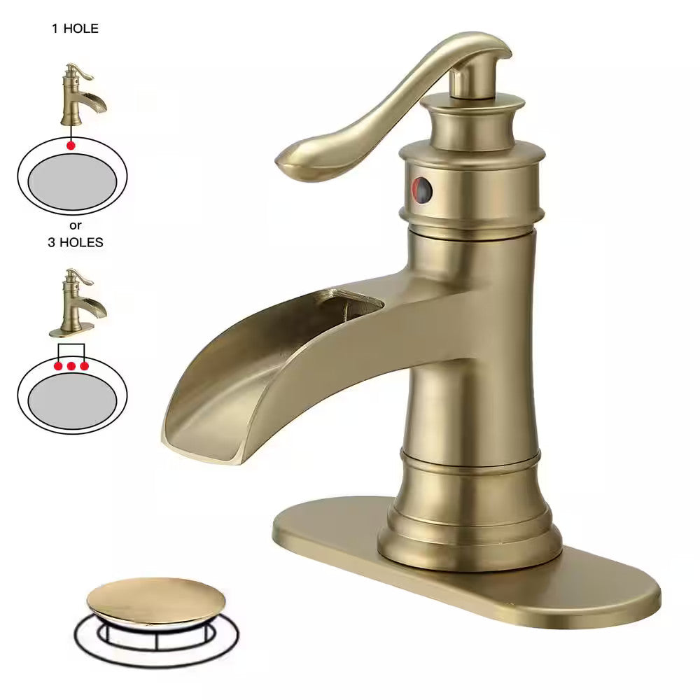 BWE Low-Arc Bathroom Faucet 2.26" Water-Saving Vanity Brushed Gold w/ Drain Kit
