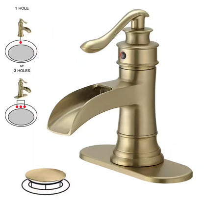 BWE Low-Arc Bathroom Faucet 2.26" Water-Saving Vanity Brushed Gold w/ Drain Kit