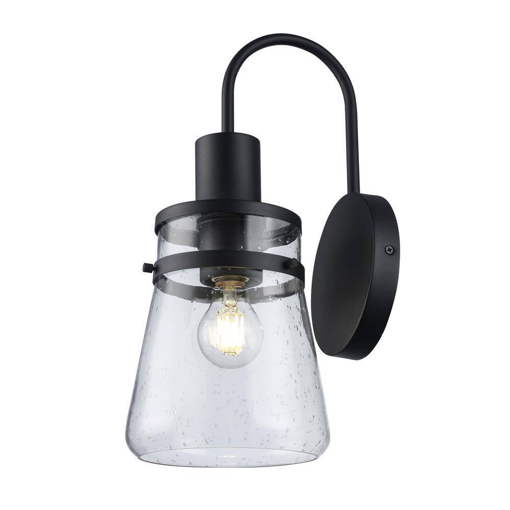 Bel Air Lighting 1 Light Black Outdoor Wall Light Fixture with Seeded Glass