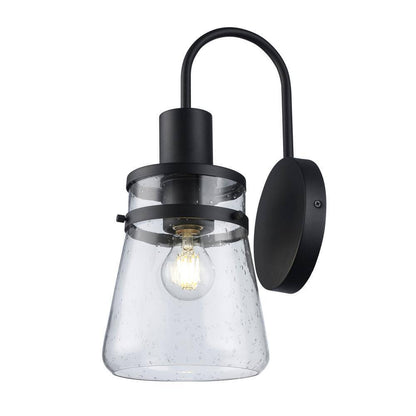 Bel Air Lighting 1 Light Black Outdoor Wall Light Fixture with Seeded Glass