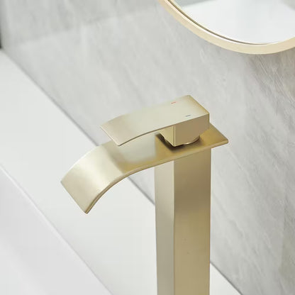 BWE Waterfall Single Hole Single Handle Bathroom Vessel Sink Faucet Brushed Gold