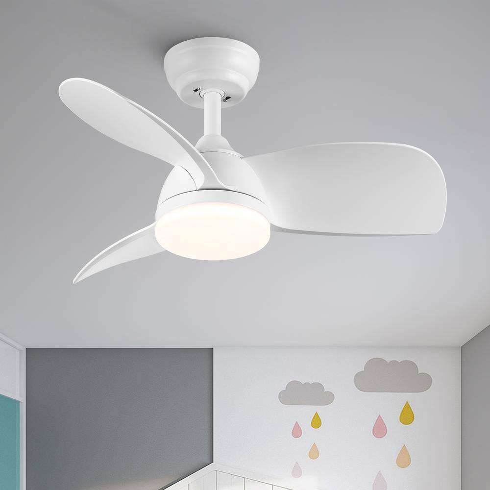 28 in. White Small Ceiling Fan with Integrated LED Light Kit and Remote Control