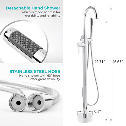 AKDY Freestand Floor Mount Roman Tub Faucet Bathtub Filler, Hand Shower, Chrome