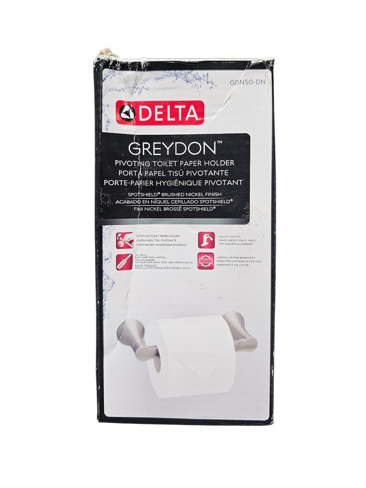 Delta Greydon Wall Mounted Pivot Arm Bathroom Toilet Paper Holder Brushed Nickel