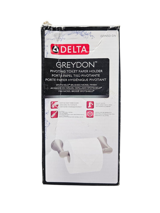 Delta Greydon Wall Mounted Pivot Arm Bathroom Toilet Paper Holder Brushed Nickel