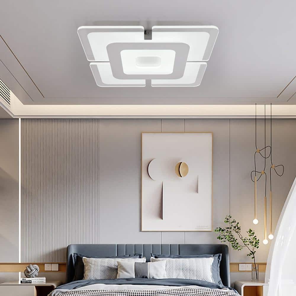 16.5" 1-Light White LED Semi-Flush Mount Indoor Minimalist Square Ceiling Light
