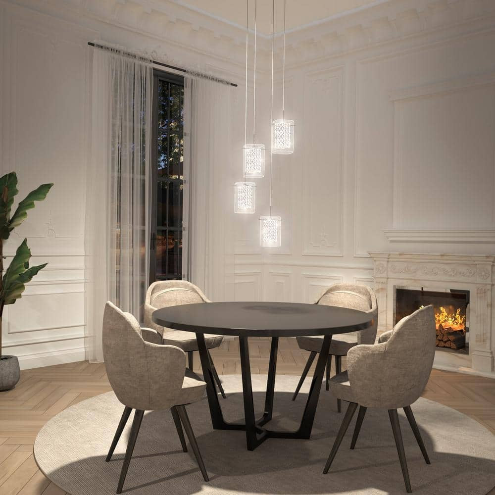 Artika Crystal Cube 4 Light Chrome Modern Integrated LED Pendant Light Fixture