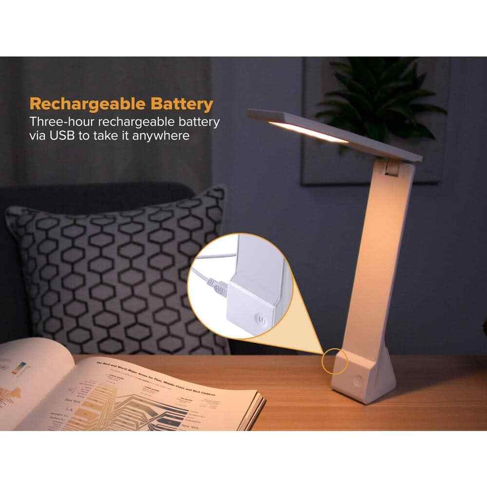Bostich 11 in. White Battery Powered LED Desk Lamp with Rechargeable Battery