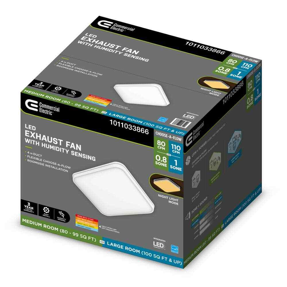 Commercial Electric 80 /110 CFM Bathroom Exhaust Fan w/ Light & Humidity Sensor