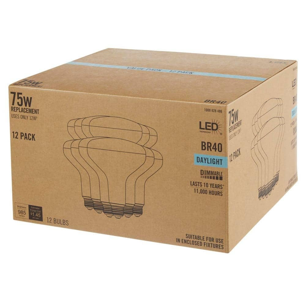 75-Watt Equivalent BR40 Dimmable LED Light Bulb Daylight 12-Pack