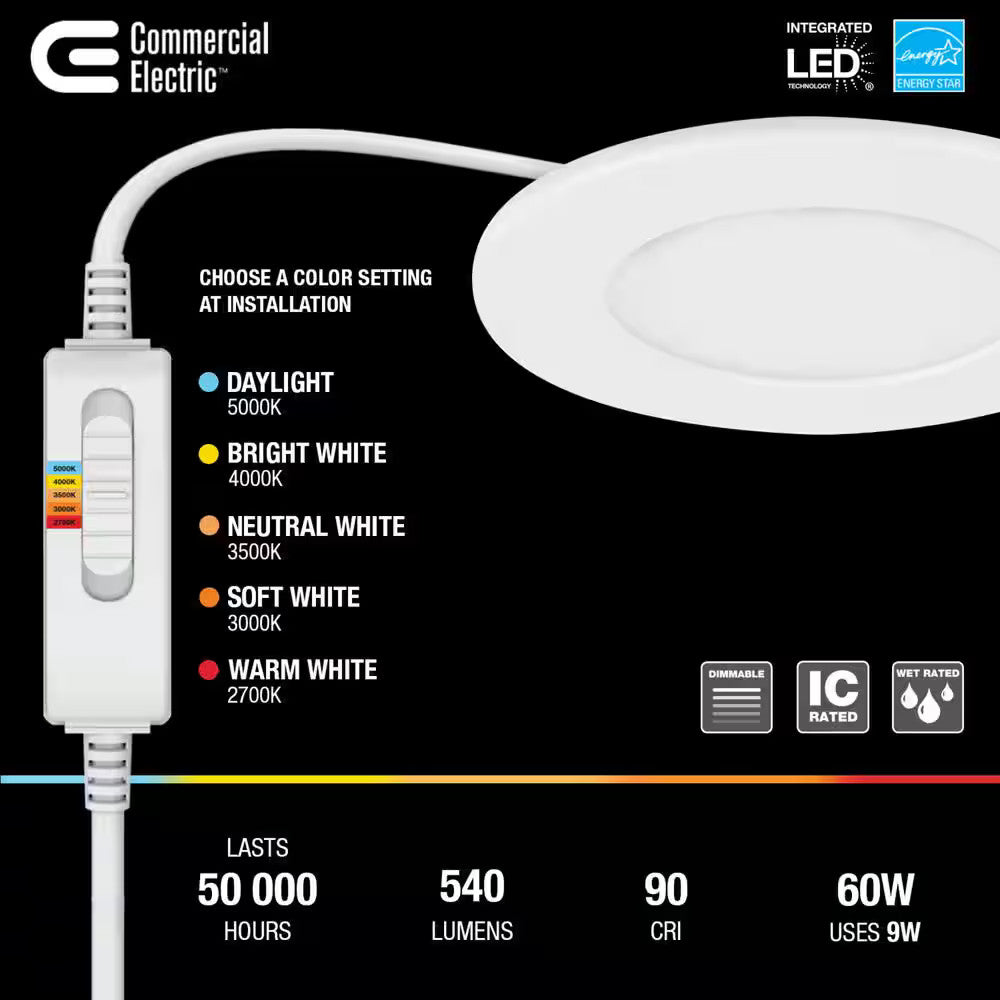 Commercial Electric 4" Canless Selectable Lumens  Color Recessed Lights 4 Pack