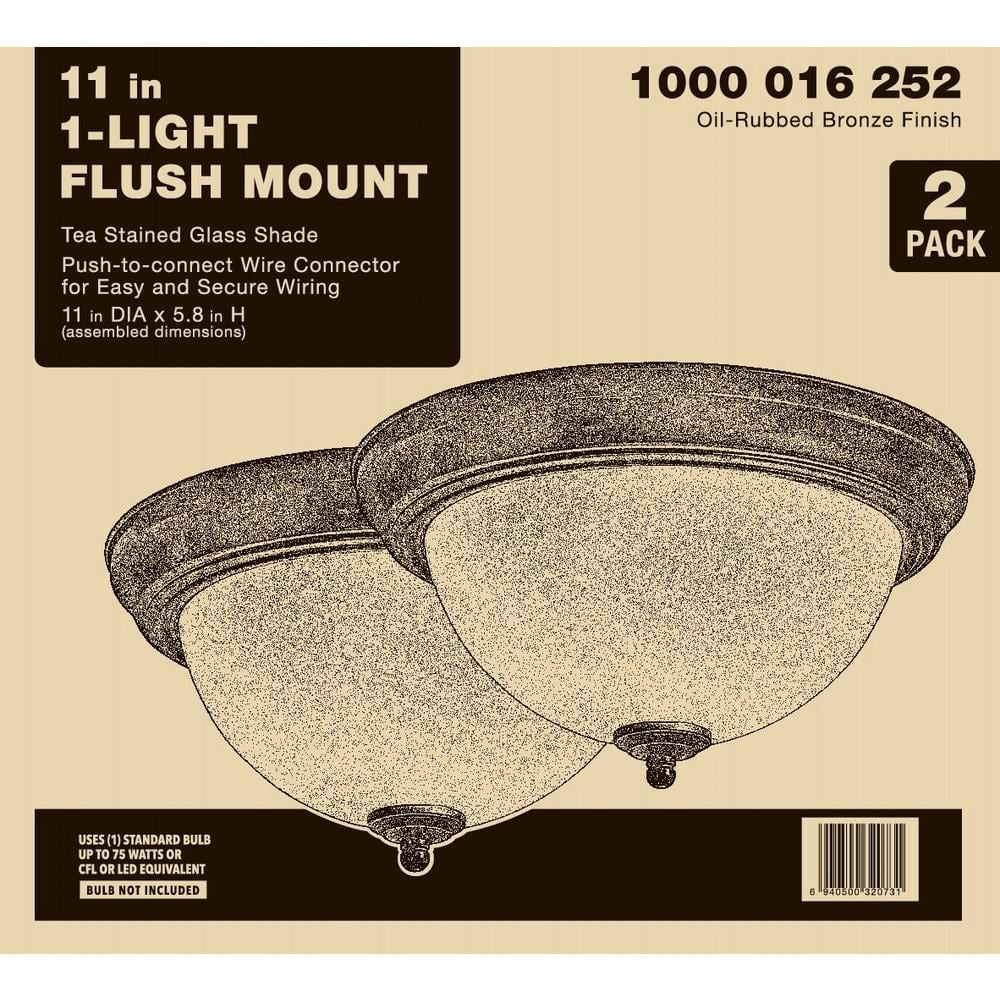 11 in. 1-Light Oil Rubbed Bronze Flush Mount 2-PACK