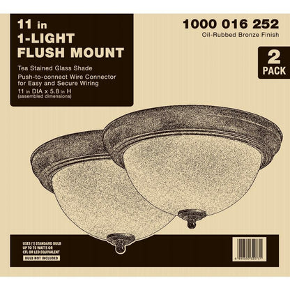 11 in. 1-Light Oil Rubbed Bronze Flush Mount 2-PACK