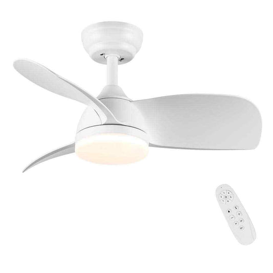 28 in. White Small Ceiling Fan with Integrated LED Light Kit and Remote Control